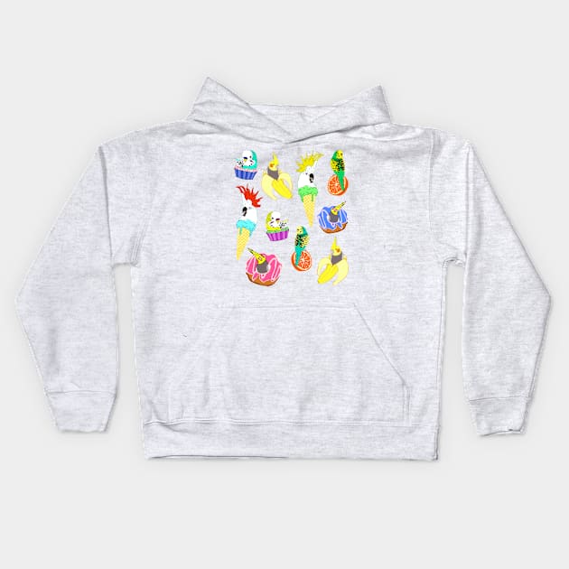 funny food birb doodle pattern Kids Hoodie by FandomizedRose